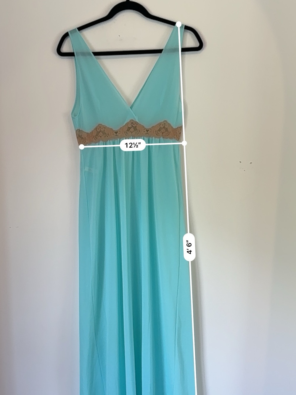Vintage Emilio Pucci Aqua Nightgown and Robe Set with Tan Lace - Picture 12 of 16
